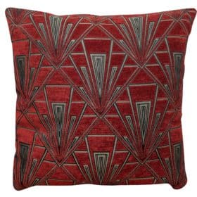 Art Deco Geometric Extra-Large Cushion in Red and Silver