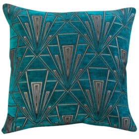 Art Deco Geometric Extra-Large Cushion in Teal and Silver