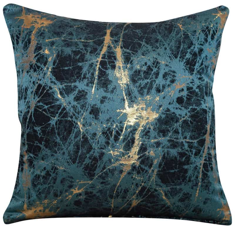 Metallic Marble Cushion in Teal and Gold