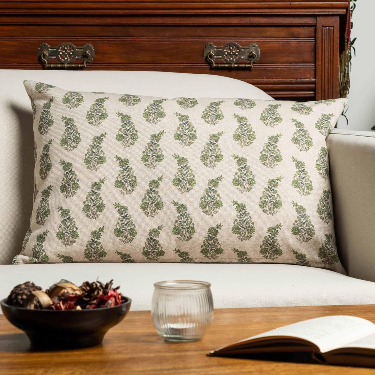 Willowmere Sprig XL Rectangular Cushion in Sage Green