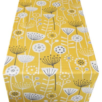 Scandi Floral Print Table Runner Yellow and Grey