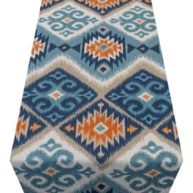 Navajo Kilim Table Runner in Teal Blue and Orange