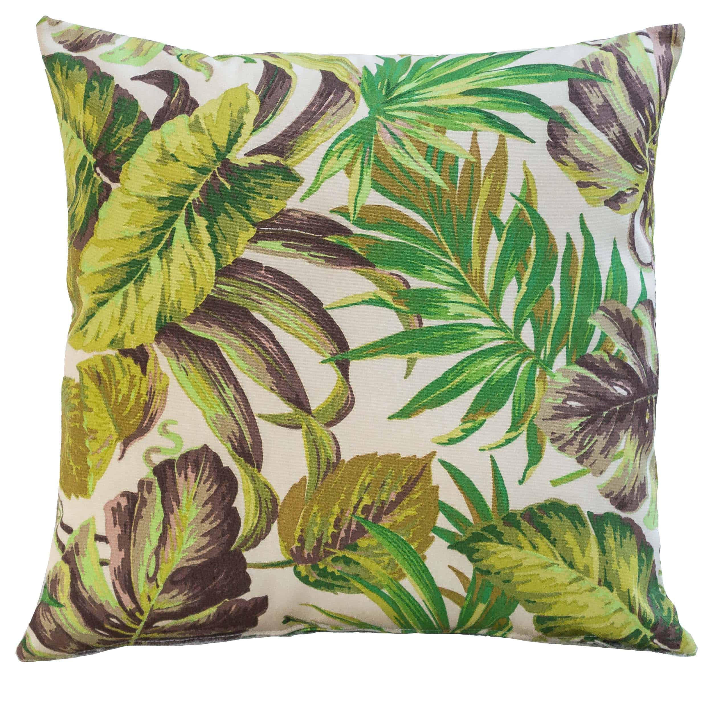 Tropical Leaves Outdoor Cushion in Green Linen Loft
