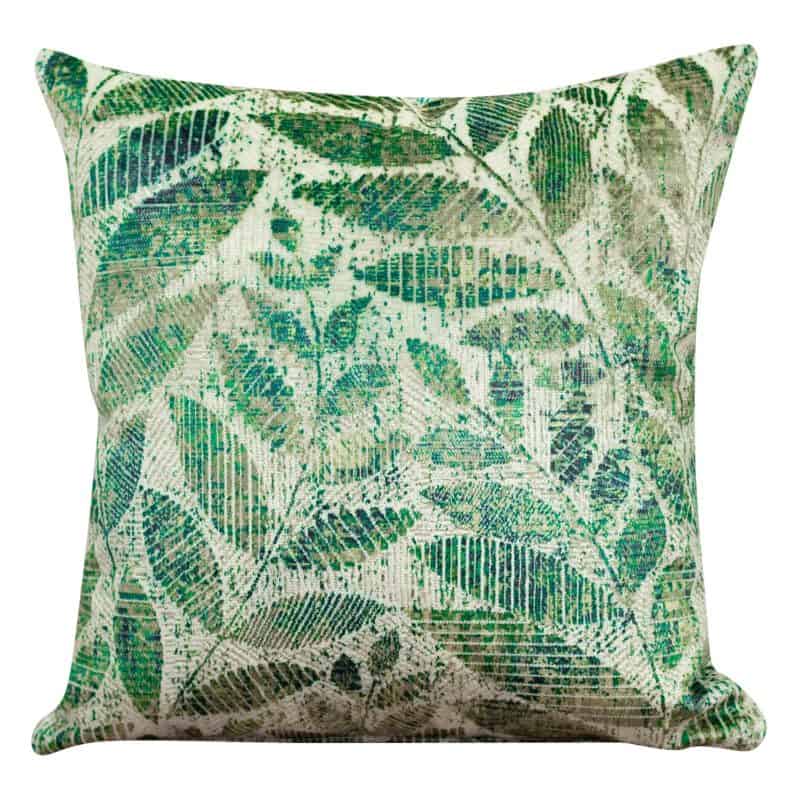 Trailing Leaf Velvet Chenille Cushion in Bright Green